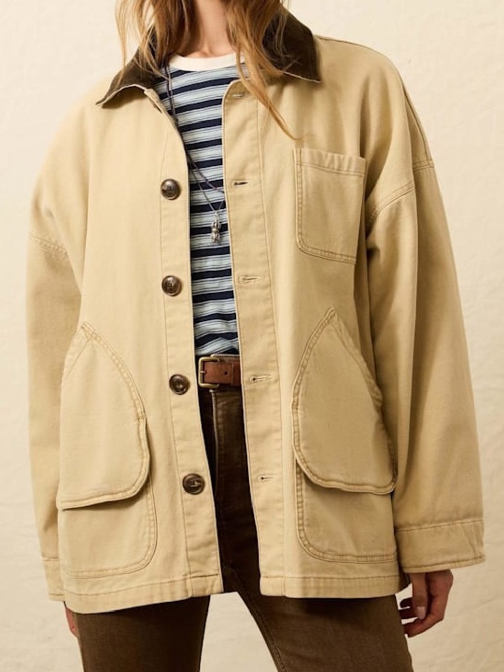 Faherty Sunwashed Canvas Barn Jacket in Sandy Khaki, Size XS/S